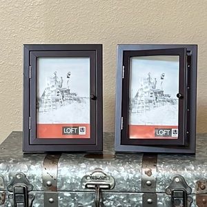 Crate & Barrel Mahogany Wood Photo Frame with Door Opening by Umbra Set of 2